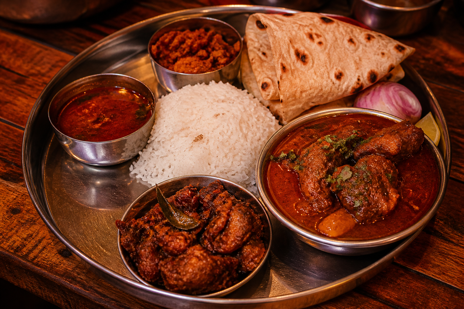 Savaji-style non-veg thali like Ambika Restaurant in Dandeli