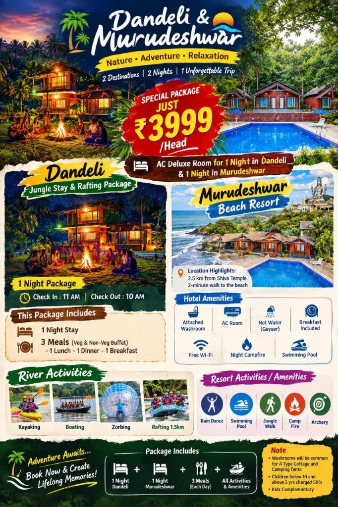 Dandeli Murudeshwar package card — 2 nights from Rs 3999 per person