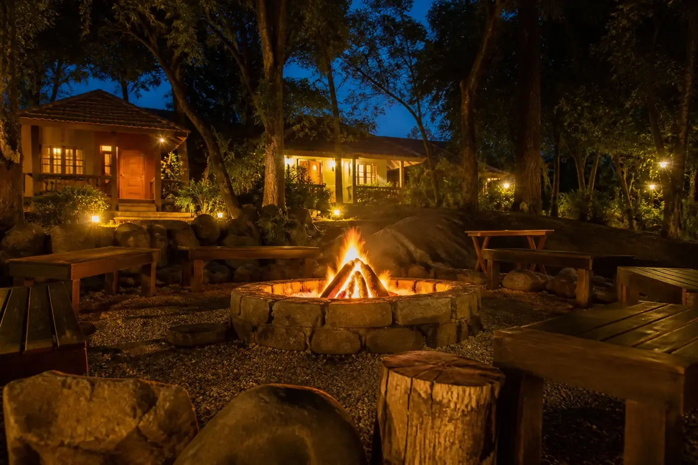 Evening campfire at Camping Dandeli
