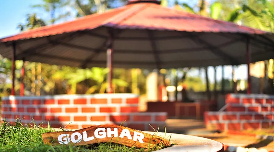 Golghar circular dining pavilion at Dandeli River Edge Resort