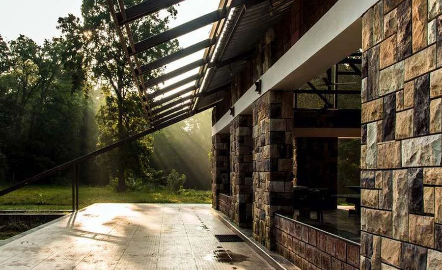 Stone pavilion at Parampara Cottages Dandeli